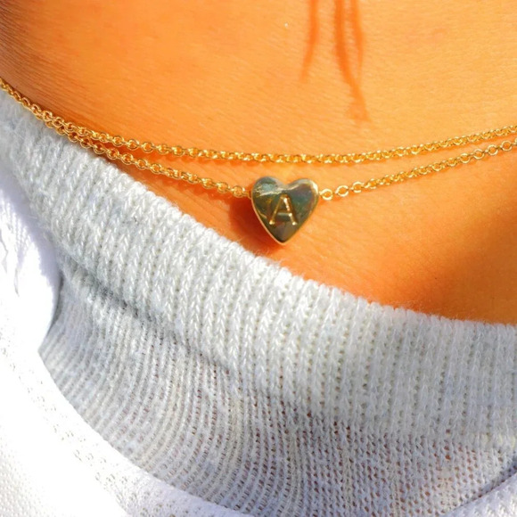 GOLD INITIAL ANKLET ❤️HEART CHARM PERSONALIZED DOUBLE LAYER DAINTY, ELDM22105A - Picture 6 of 13